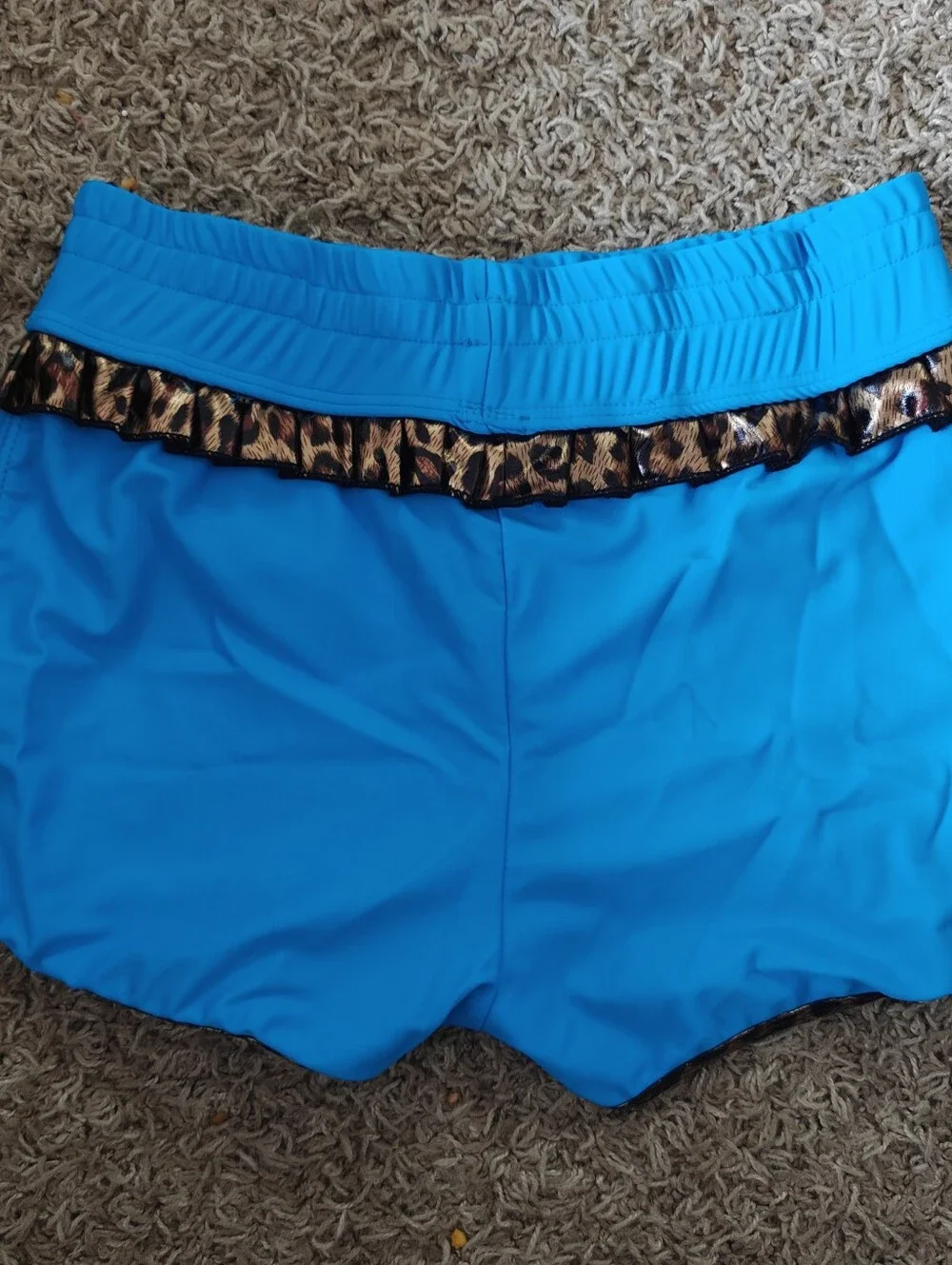Kandi Kouture Blue Dance Shorts with Leopard Trim, Ruffles And Bow